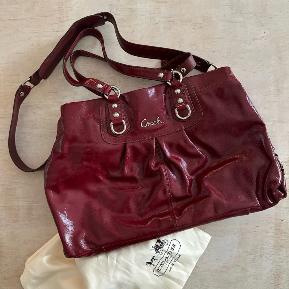 Coach Deep Red Burgundy Patent Leather Shoulder Bag